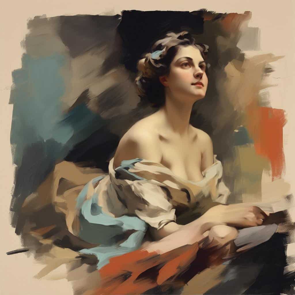 Ανδρόγυνος πίνακας με νέα γυναίκα και δημιουργικότητα στην τέχνη.